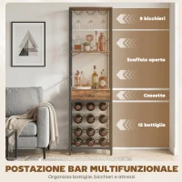 HOMCOM Mobile Bar, Mobile da Bar con Cassetto, Portabicchieri, Marrone Rustico(m-4)