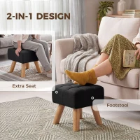 HOMCOM Linen-Look Square Padded Footstool - Black(m-4)