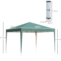 Outsunny 3 x 3M Pop Up Gazebo, Height Adjustable, Garden Marquee Party Tent Wedding Canopy Shelter with Carrying Bag, Green(m-3)