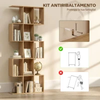 HOMCOM Libreria Scaffale a 5 Livelli a S con 15 Ripiani, in Legno, 80x24x200 cm, color Rovere(m-7)