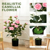 HOMCOM 65cm Artificial Camellia Flower Plant in Pot with 116 Lush Leaves & Moss Effect, Pink(m-4)