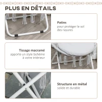 Outsunny Loveuse fauteuil rond de jardin fauteuil lune papasan pliable grand confort macramé coton polyester gris(m-5)