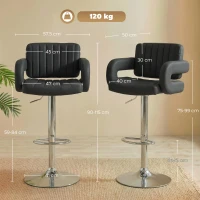 HOMCOM Bar Stools Adjustable Swivel Kitchen Chairs with Backrest Armrest Set of 2 PU Leather Black(m-3)