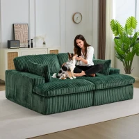Doppelsitzer-Chaiselongue-Schlafsofa, modulares Design mit ausziehbarem Schlafteil, platzsparend, 214x145x89 cm, Grün(m-9)