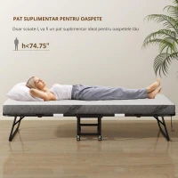 HOMCOM Pat pliant de oaspeți cu roți Oțel+Spumă Alb+Negru 200 x 80 x 42,5 cm(m-7)