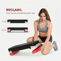 HOMCOM Step Fitness pentru Aerobic cu Înălțime Reglabilă 10-15 cm, 68x29cm Negru și Roșu(m-4)