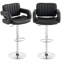 HOMCOM Bar Stools Adjustable Swivel Kitchen Chairs with Backrest Armrest Set of 2 PU Leather Black(m-11)