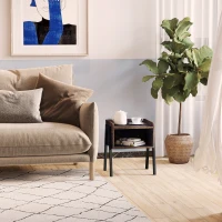 HOMCOM Lot de 2 Tables de Chevet empilables Tables de Nuit en bois table d'Appoint Style Industriel 46 x 35 x 52,5 cm Marron Rustique et Noir(m-10)