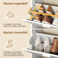 HOMCOM Scarpiera con Specchio, 4 Cassetti Ribalta, Scarpiera Ingresso, Bianco(m-6)