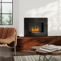 HOMCOM Cheminée à l'éthanol, foyer au bioéthanol en acier inoxydable, volume de 0,9 litre, brûle jusqu'à 3,3 heures, noir(m-10)