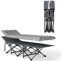 Outsunny 68cm Wide Folding Bed, Camping Cot for Adults with Mattress, Carry Bag, Storage Pocket, Max Load 150kg, Light Grey(m-1)