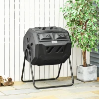 Outsunny Garden Composter - Compost Bin for Waste - 360° Rotating - Double Chamber 160 L - Black, PP & Epoxy Steel(m-10)