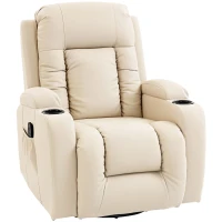 HOMCOM Poltrona Reclinabile Massaggiante e Riscaldata, 8 Punti Massaggio e 3 Modalità con Telecomando, Pelle PU, Crema(m-1)