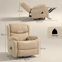 HOMCOM Poltrona Relax Reclinabile con 8 Punti Massaggianti, Riscaldanti e Poggiapiedi, 87x97X100 cm, Beige(m-3)