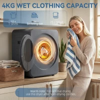 HOMCOM Vented Tumble Dryer, 4kg Front Tumble Dryer with Stainless Steel Tub, 800W Compact Freestanding Grey(m-5)