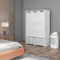 HOMCOM Armoire penderie armoire de rangement avec tringle rideaux 3 tiroirs en tissu amovibles 105 x 48 x 160 cm blanc(m-10)