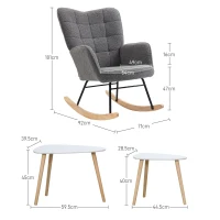 HOMCOM Living Room Furniture Set, Wingback Rocking Chair and Two Nesting Coffee Tables, White and Dark Grey(m-3)