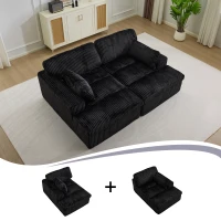 Doppelter Chaiselongue-Sessel für den Innenbereich, übergroße gepolsterte Cloud-Schlafcouch, luxuriöses Schlafsofa mit tiefem Sitz, geteiltes Chaiselongue-Sofa, Lesesessel aus Cord für das Wohnzimmer, kein Zusammenbau erforderlich, schwarz(m-4)