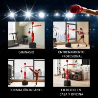 HOMCOM Saco de Boxeo de Pie Ajustable en Altura con Barra Giratoria de 360° 2 Bolas y Base Rellenable 88x50x160-230 cm Rojo(m-7)
