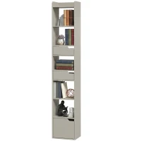 HOMCOM Bookcase Tall Narrow with 5 Tiers and Drawers Freestanding Bookshelf Storage Cabinet for Living Room Grey(m-11)