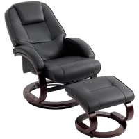 HOMCOM Swivel Recliner Chair with Footstool, PU Leather Recliner Armchair with Adjustable Back and Wood Frame, Black(m-11)