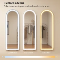 HOMCOM Espejo de Pie Cuerpo Entero con Luces 150x50cm Arqueado sin Marco 3 Temperaturas de Color Brillo Ajustable Transparente(m-4)