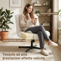 HOMCOM Poltrona da Salotto Girevole 360° Senza Braccioli con Altezza regolabile, Velluto a Goccia, Crema(m-4)