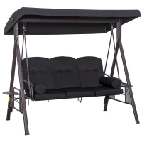 Outsunny Swing Chair Hammock Chair 3 Seater Canopy Cushion Shelter Outdoor Bench Black(m-10)
