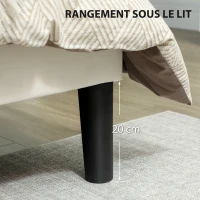 HOMCOM Cadre de lit double 140 x 190 cm lit 2 personnes tête de lit réglable sommier 150 x 198 x 101/106/111/116/121 cm crème(m-7)