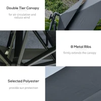 Outsunny 3(m) Cantilever Banana Parasol Hanging Umbrella with LED Solar lights, Crank, 8 Sturdy Ribs and Cross Base for Outdoor, Garden, Patio, Black(m-7)