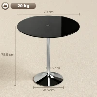 HOMCOM Round Bar Table, Modern Dining Table with Tempered Glass Top and Steel Frame for 4, 70 x 70 x 75.5cm, Black(m-3)