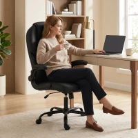 HOMCOM Drehbarer Bürostuhl, Wippfunktion, klappbare Armlehnen, hohe Rückenlehne, höhenverstellbar, Schwarz(m-2)