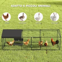 PawHut Pollaio per Galline da Esterno, 3x1x1m, in Acciaio Zincato con Tetto Impermeabile Anti-UV e Serratura(m-8)