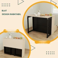 HOMCOM Set de bar 3 piese, Masă de bar cu placă pliabilă, 2 scaune de bar, 6 compartimente de stocare, negru+stejar, 116 x 70 x 89,5 cm(m-4)