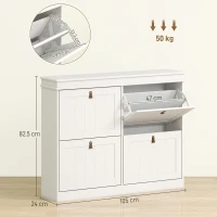 HOMCOM Slim Shoe Cabinet, Shoe Cabinet with 4 Drop-Down Drawers, 105W x 24D x 82.5H cm,  White(m-3)