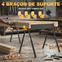 HOMCOM Conjunto de 2 Cavaletes para Serra Dobráveis Altura Ajustável para Madeira 2x4 com Alça e Ganchos Suporta até 500 kg Preto(m-8)