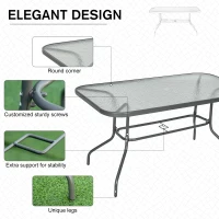 Outsunny Garden Dining Table Glass Top Metal Frame with Parasol Hole Outdoor Balcony Grey 140L x 80Wcm(m-5)
