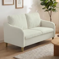 HOMCOM Canapé 2 places, canapé de salon en tissu bouclette avec coussins inclus, assise rembourrée, 137 x 69 x 82 cm, crème(m-10)
