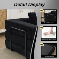 Bodencouch, Kompressionssofa, umwandelbares Bodenschlafsofa mit Kissen-Rückenlehne, bequemes Futon-Couch-Lounge-Schlafsofa, Cordstoff, für Wohnzimmer, Schlafzimmer (Schwarz)(m-5)
