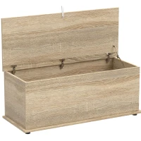 HOMCOM Coffre de rangement, banc de rangement avec couvercle rabattable et charnières de sécurité, 100 x 40 x 40 cm, naturel(m-1)