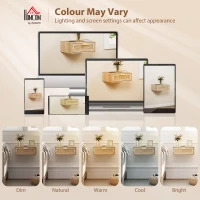 HOMCOM Floating Bedside Tables Set of 2, Wall Mounted Bedside Cabinets with Rattan Drawer and Wood Effect, Oak(m-8)