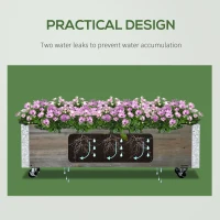 Outsunny Planter on Casters - Rectangular Planter - Irrigation Inserts, Drainage Felt Included - metal, solid wood, gray(m-6)