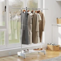 HOMCOM Stendibiancheria Estensibile con Ruote e Freno, Ripiano Porta Scarpe e Struttura in Acciaio Inox, Bianco(m-2)