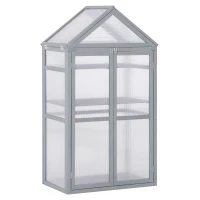 Outsunny 80 x 47 x 138 cm Polycarbonate Greenhouse with Adjustable Shelves Double Doors Openable Top Covers Garden for Flower Vegetable Plants Grey(m-1)