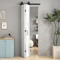 HOMCOM Ușă Culisantă Pliabilă pentru Interior 71.2x213.4cm, Șină Silențioasă din Oțel, Mâner, Ghidaj, Role, Ușă de Interior Rustică, din MDF și Lemn de Pin, Impermeabilă, pentru Bucătărie, Baie(m-11)