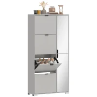HOMCOM Scarpiera con Specchio, 4 Cassetti Ribalta, Scarpiera Ingresso, Grigio(m-11)