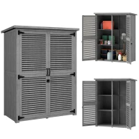 Outsunny Armário de Jardim 0,83 m² 127x65x168 cm com 2 Portas de Persiana 2 Estantes e Telhado Impermeável Cinza(m-10)