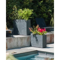Jardiniere Muret Loft L - EDA - Volcania - 46 L - Intérieur/Extérieur - Décor Pierre - 78,5 x 29,5 x 60 cm - Gris Anthracite(m-2)