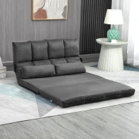 HOMCOM Chauffeuse matelas d'appoint pliant convertible - inclinaison dossier réglable 14 positions - 2 coussins inclus, gris(m-10)