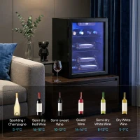 HOMCOM 16 Bottle Wine Cooler, 48 Litre Capacity, 4-16°C Under Counter Drinks Beer Wine Fridge with Glass Door, LED Light, Black(m-9)